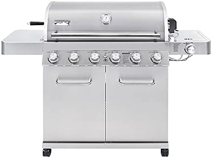 Monument Grills 77352 6+1 Burner Stainless Steel Cabinet Style Propane Gas Grill with Knob Controls, Side Burner, Built-In Thermometer, and Rotisserie Kit