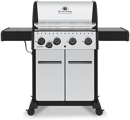 Broil King 865364 Crown S 440 4-Burner Propane Gas Grill in Stainless Steel with Side Burner